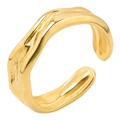 Anillo abierto minimalista de acero de titanio dorado con textura de onda de lava irregular - Dorado