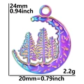 Detailed view of rainbow stainless steel moon and tree pendant with size measurements - Colorful Pendant Only (Without Chain)