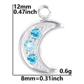 Detailed dimensions of moon pendant with blue rhinestones showing 12mm height and 8mm width - Silver Tone (Pendant Only)