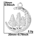 Detailed view of silver crescent moon and pine forest pendant with dimensions 24x20mm - Silver Color Pendant Only (Without Chain)