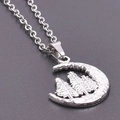 Minimalist silver moon and three trees pendant on a delicate stainless steel chain - Silver Color Necklace Set