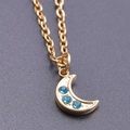 18K gold plated stainless steel crescent moon pendant necklace with blue rhinestones - Gold Color + Necklace Chain