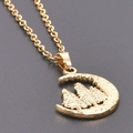 Minimalist golden crescent moon necklace with forest pine tree silhouette pendant - Gold Color Necklace Set