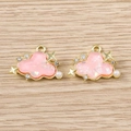 Pink cloud pendant with dreamlike rhinestones, pearls and stars for DIY jewelry - Gold Pink
