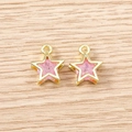 Detailed view of pink glitter pentagram star pendants for DIY jewelry necklaces - 5 Pieces / Gold Pink