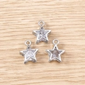 Pentagram jewelry pendant with silver metal frame and faceted clear zircon stone - 5 Pieces / Silver