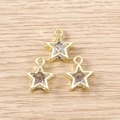 Set of three gold star charms with clear faceted crystals for DIY jewelry making - 5 Pieces / Gold White