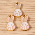 Drei süße Kaninchen-Anhänger mit Emaille und Goldbeschichtung für DIY-Schmuckherstellung - Rosa