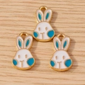 Drei vergoldete Hasenkopf-Anhänger mit weißer und blauer Emaille für DIY-Schmuck - Blau