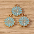 Détails de pendentifs marguerites bleu clair avec bordure dorée pour bijoux faits main - Lot de 10 / Bleu