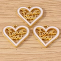 Three golden heart pendants with I Love You engraving on light wood background - ILOVEYOU Heart Style / 10 Pieces Pack / White