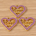 Golden heart pendants with purple enamel and I Love You hollow engraving for DIY jewelry - ILOVEYOU Heart Style / 10 Pieces Pack / Purple