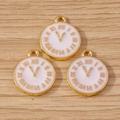 Creative alloy clock pendants with white enamel and golden Roman numerals for DIY jewelry - 10 Pieces Pack / White