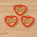 Set of 3 romantic golden and red enamel heart charms with love inscription - LOVE Heart Style / 10 Pieces Pack / Red