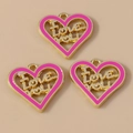 Detailed macro view of heart-shaped enamel charms with I Love You cutout for DIY jewelry - ILOVEYOU Heart Style / 10 Pieces Pack / Rose Red