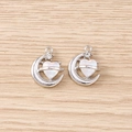 Detailweergave van zilveren hart en maan bedeltjes met witte opaalsteen en kristallen - 5 Stuks / Zilver Wit Hart Maan