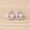 Detail van barokke maan- en hartbedeltjes in zilver met roze edelstenen en sterren - 5 Stuks / Zilver Roze Hart Maan