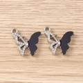 Détail de pendentif papillon argenté avec cristaux et émail noir pour bijoux DIY - Style Papillon en Strass / 5 Pièces / Noir Argenté