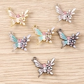 Pendentifs papillon fleur avec strass pour création de bijoux DIY lot de 6 pièces - Style Fleur et Papillon / 5 Pièces / Rose vif