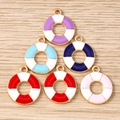 Set of 6 lifebuoy enamel alloy charms in assorted colors for DIY jewelry making - Mixed Color Lifebuoy