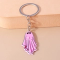 Close-up of a cute pink ghost keychain with silver metal ring for Halloween decor - Pink Ghost