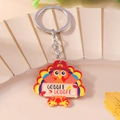 Dettaglio del portachiavi a tacchino di Ringraziamento in acrilico su un piatto di ceramica - Stile Tacchino con Scritta (GOBBLE GOBBLE)