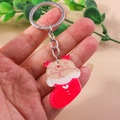 Detail of Christmas stocking acrylic keychain with glitter finish and metallic silver ring - Reindeer Christmas Stocking