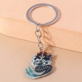 Detail of acrylic Day of the Dead skeleton mermaid keychain with colorful floral crown - Mermaid