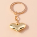 Portachiavi a cuore dorato lucido con anello tondo e ciondolo a cuore in metallo 3D - Oro