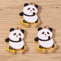 Three enamel panda charms with yellow skates for DIY jewelry making accessories - 10 Pieces Pack / Skating Panda