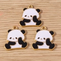 Three cute black and white panda alloy charms with gold metal loops for DIY jewelry making - 10 Pieces Pack / Sitting Panda