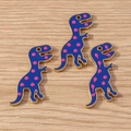 Three pieces of dark blue dinosaur charms with pink dots for DIY jewelry making - 10 Pieces Pack / Blue Dinosaur
