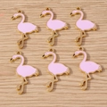 Pink flamingo enamel pendant with gold metal base for DIY jewelry making set of six - 10 Pieces Pack / Flamingo
