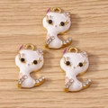Three cute white cat charms with gold edges and purple ears for DIY jewelry projects - 10 Pieces Pack / White Cat