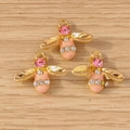 Golden bee DIY charms with pink enamel and sparkling rhinestones for jewelry making - 10 Pieces Pack / Pink Bee