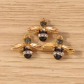 Three golden bee jewelry pendants with black enamel and sparkling grey rhinestones - 10 Pieces Pack / Black Bee