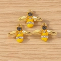 Three yellow enamel bee charms with gold wings and crystals for DIY jewelry making - 10 Pieces Pack / Yellow Bee