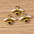Three golden bee enamel charms with yellow and black stripes for DIY jewelry making - 10 Pieces Pack / Bee