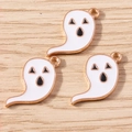 Three cute cartoon ghost charms with white and black enamel on gold-plated metal alloy - 10 Pieces Pack / White Ghost