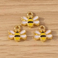 DIY enamel bumble bee pendant in yellow and black for necklace and bracelet making - 10 Pieces Pack / White Little Bee
