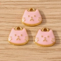 Pink cat charms with gold finish for DIY jewelry making, 3 pieces on wood background - 10 Pieces Pack / Pink Cat
