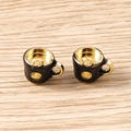 Detail of mini teapot pendants with gold heart relief and black enamel for DIY jewelry - 5 Pieces / Black Cup