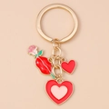 Modischer Schlüsselanhänger mit Rose, roten Lippen und Herz für Valentinstag in Gold-Legierung - Herz Lippen Rose
