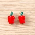 Handmade red chili pepper charms with green stems and gold rings for jewelry DIY - 5 Pieces / Red