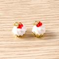 Macro view of miniature strawberry cupcake charms with gold bases for DIY jewelry making - 5 Pieces / White Cake