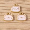 Pink enamel cat pendants with gold trim for DIY bracelets and necklaces, set of three - 10 Pieces Pack / White Cute Cat Head