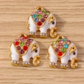 White enamel elephant pendant with colorful rhinestones for DIY jewelry making - 10 Pieces Pack / White Elephant