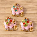 Pink enamel elephant pendant with colorful rhinestones for DIY jewelry making - 10 Pieces Pack / Pink Elephant