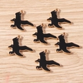 Set de 6 dijes de cuervo en esmalte negro con bordes dorados para creación de joyería - Pájaro Negro