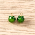 Macro detail of realistic green apple pendants with enamel leaves and gold metal rings - 5 Pieces / Lime Orange